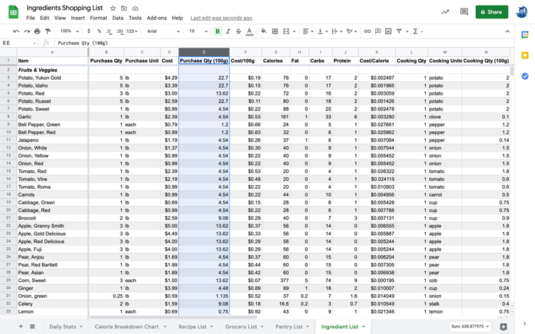 google sheets screenshot